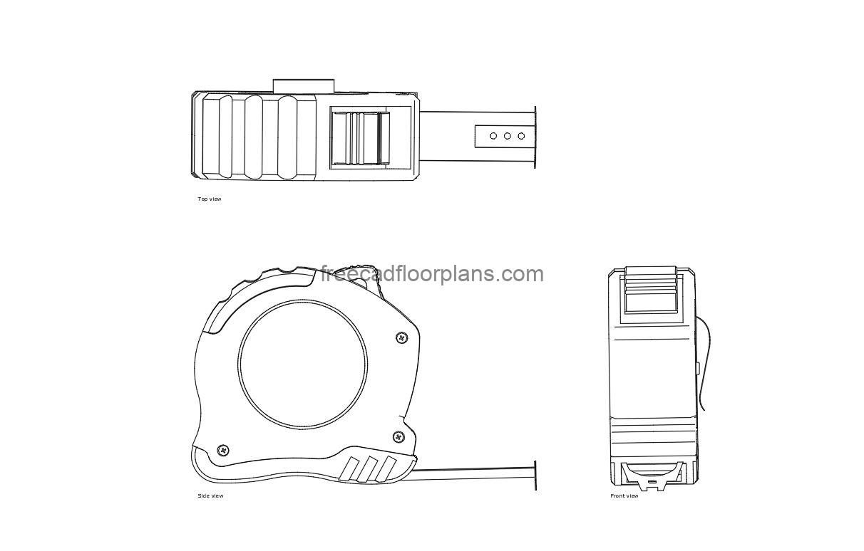 measuring tape autocad drawing, plan and elevation 2d views, dwg file free for download