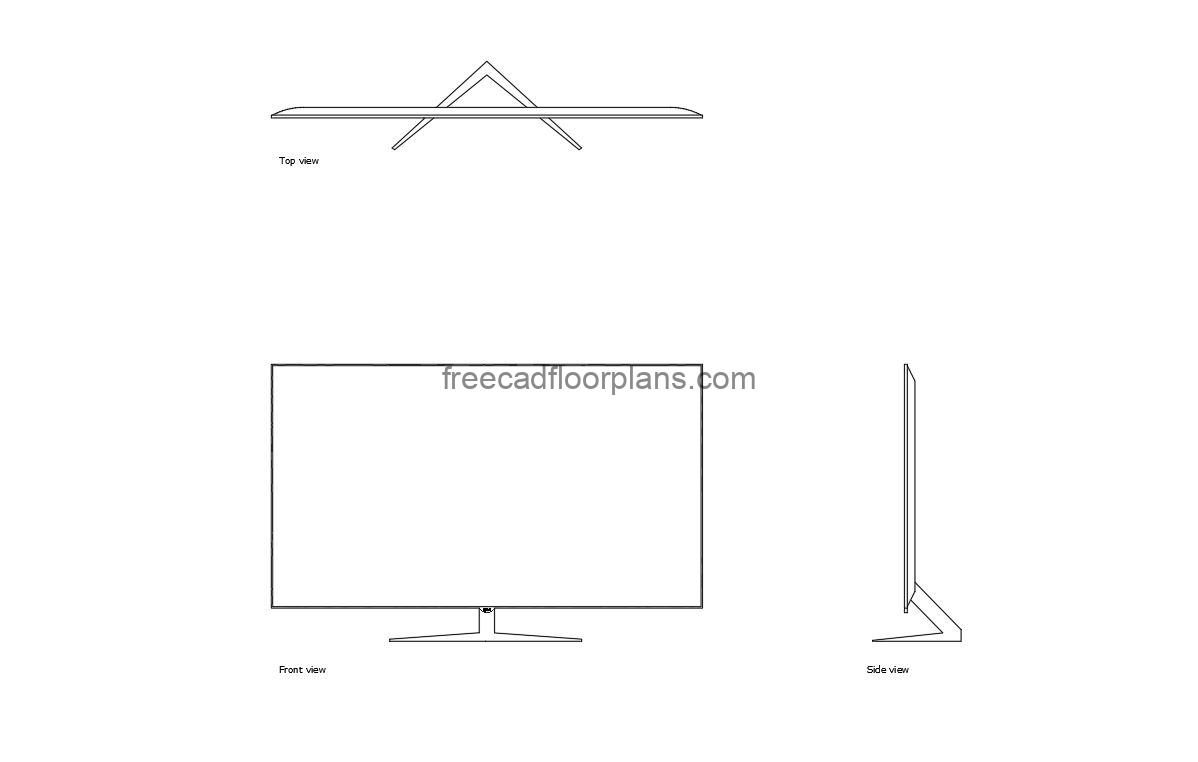 modern 32 inch tv autocad drawing, plan and elevation 2d views, dwg file free for download