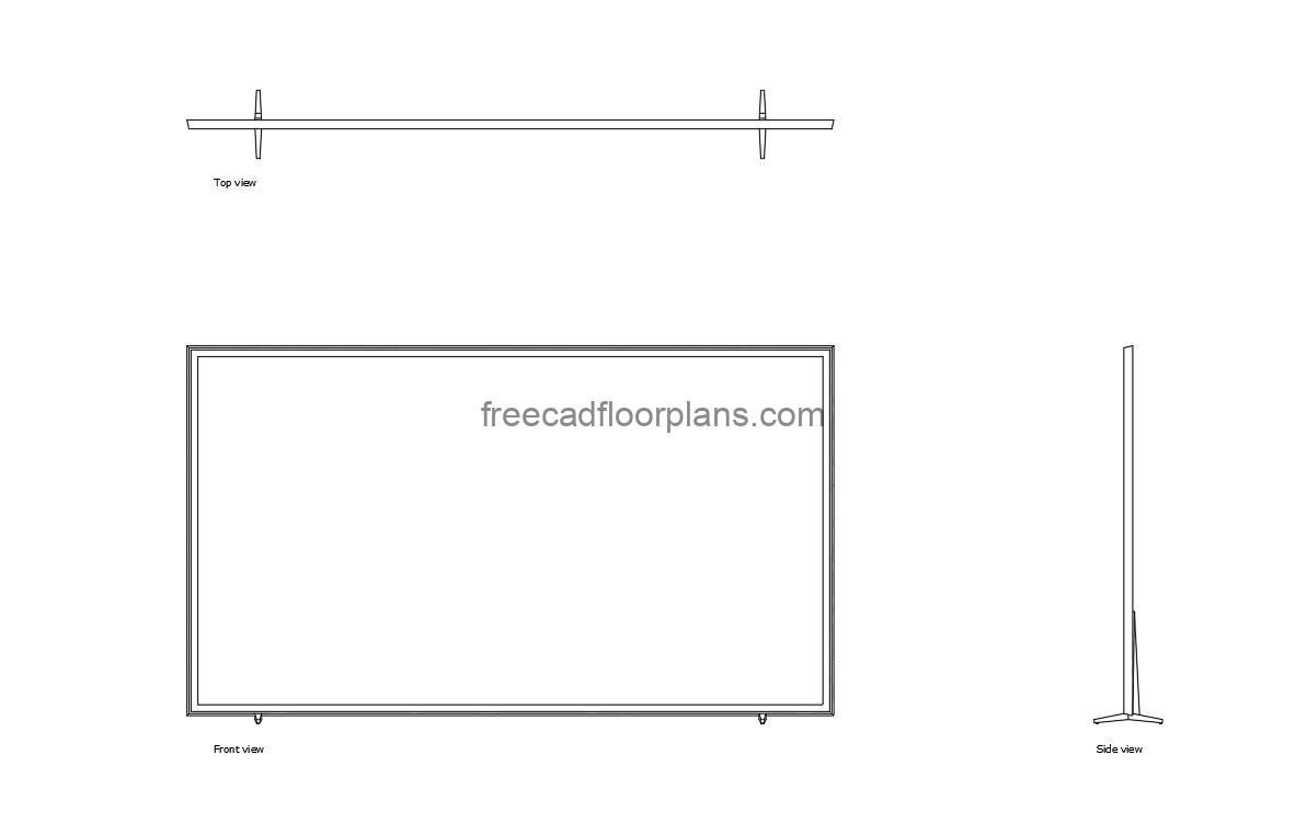 modern 85 inch TV autocad drawing, plan and elevation 2d views, dwg file free for download