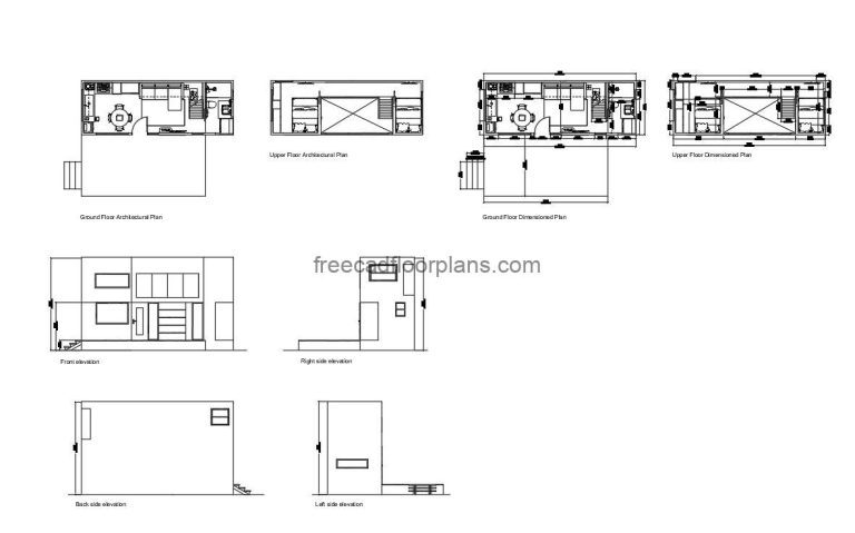 modern two bedroom lakefront tiny house dwg and pdf drawing, plan and elevation for download
