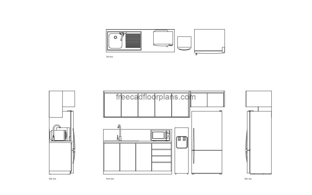 office pantry autocad drawing, plan and elevation 2d views, dwg file free for download