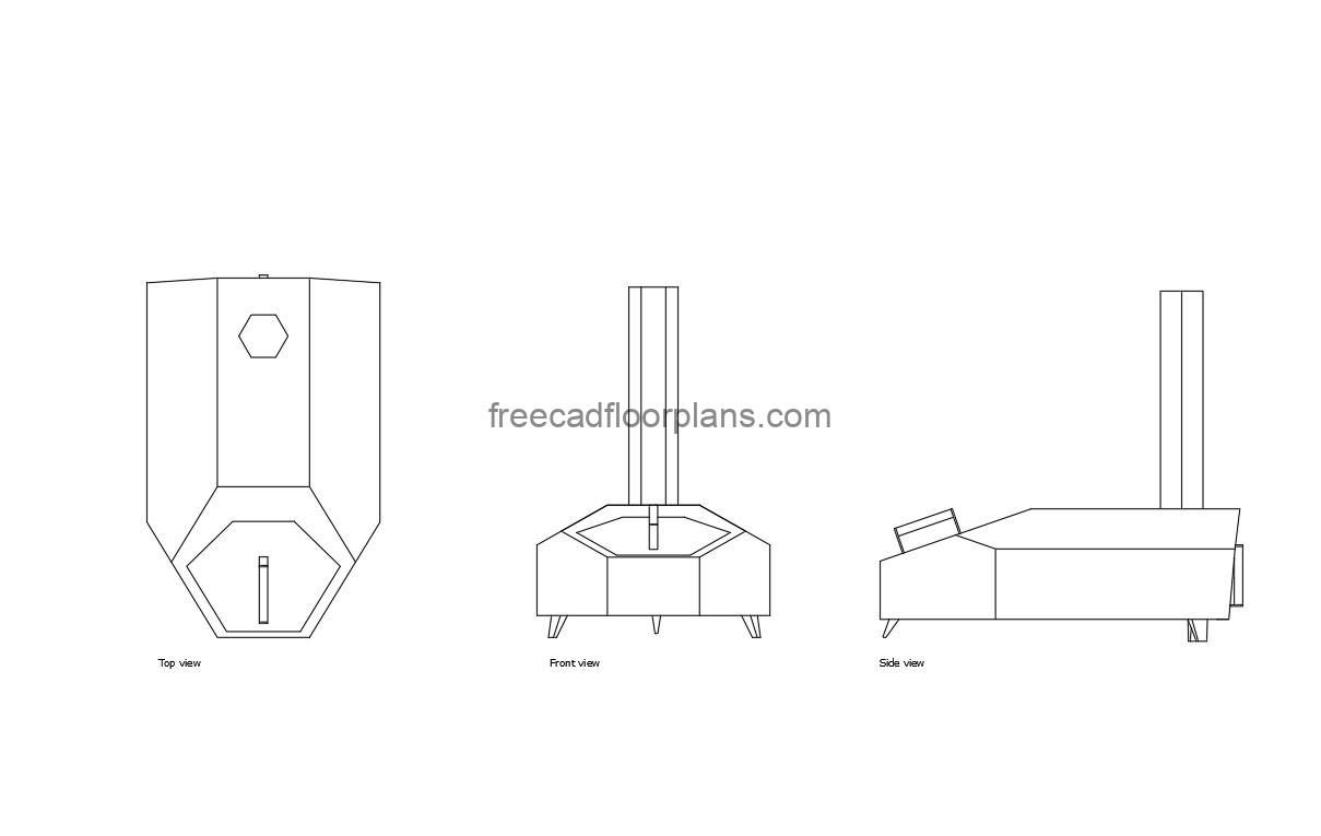 ooni pizza oven autocad drawing, plan and elevation 2d views, dwg file free for download