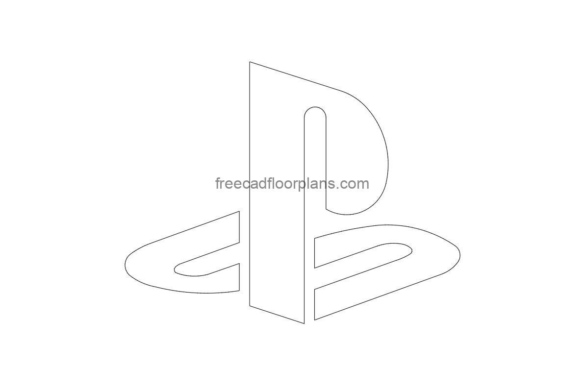playstation logo dxf drawing, front 2d drawing for free download