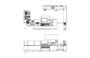restaurant coffee counter autocad drawing, plan and elevation 2d views, dwg file free for download