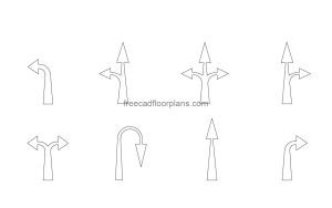 road marking arrows autocad drawing, plan and elevation 2d views, dwg file free for download