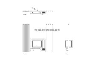 rotating tv stand autocad drawing, plan and elevation 2d views, dwg file free for download