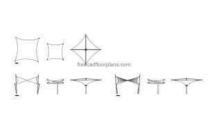 shade sails autocad drawing, plan and elevation 2d views, dwg file free for download