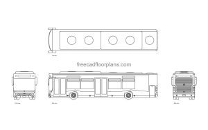 shuttle bus autocad drawing, plan and elevation 2d views, dwg file free for download