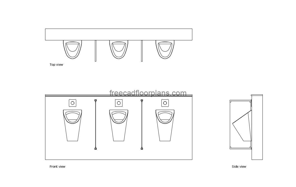 urinal with partition autocad drawing, plan and elevation 2d views, dwg file free for download