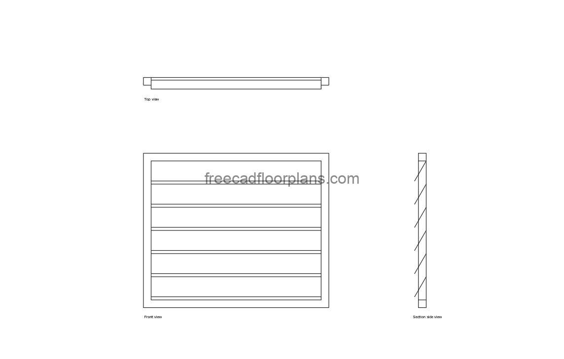 ventilation window autocad drawing, plan and elevation 2d views, dwg file free for download