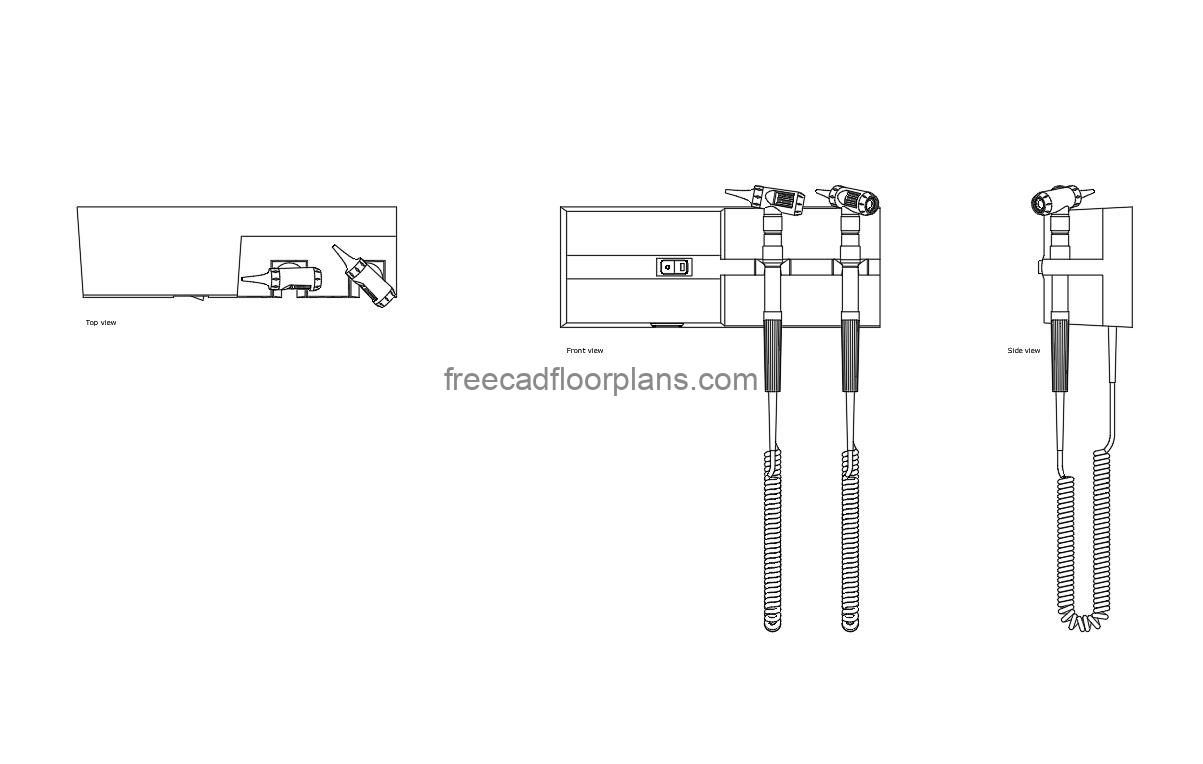 wall mounted otoscope autocad drawing, plan and elevation 2d views, dwg file free for download