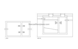 2 chamber septic tank autocad drawing, plan and elevation 2d views, dwg file free for download