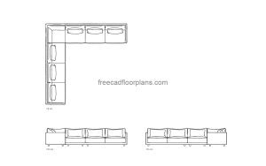 6 seater sofa autocad drawing, plan and elevation 2d views, dwg file free for download