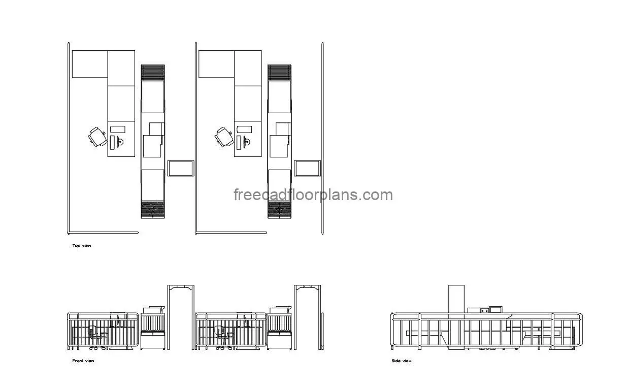 airport secutiry check autocad drawing, plan and elevation 2d views, dwg file free for download