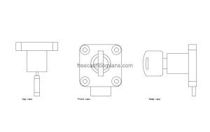 cabinet lock autocad drawing, plan and elevation 2d views, dwg file free for download