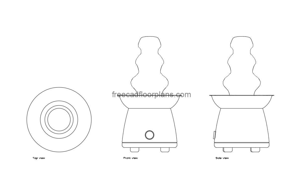 chocolate fountain autocad drawing, plan and elevation 2d views, dwg file free for download