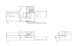 franking machine autocad drawing, plan and elevation 2d views, dwg file free for download