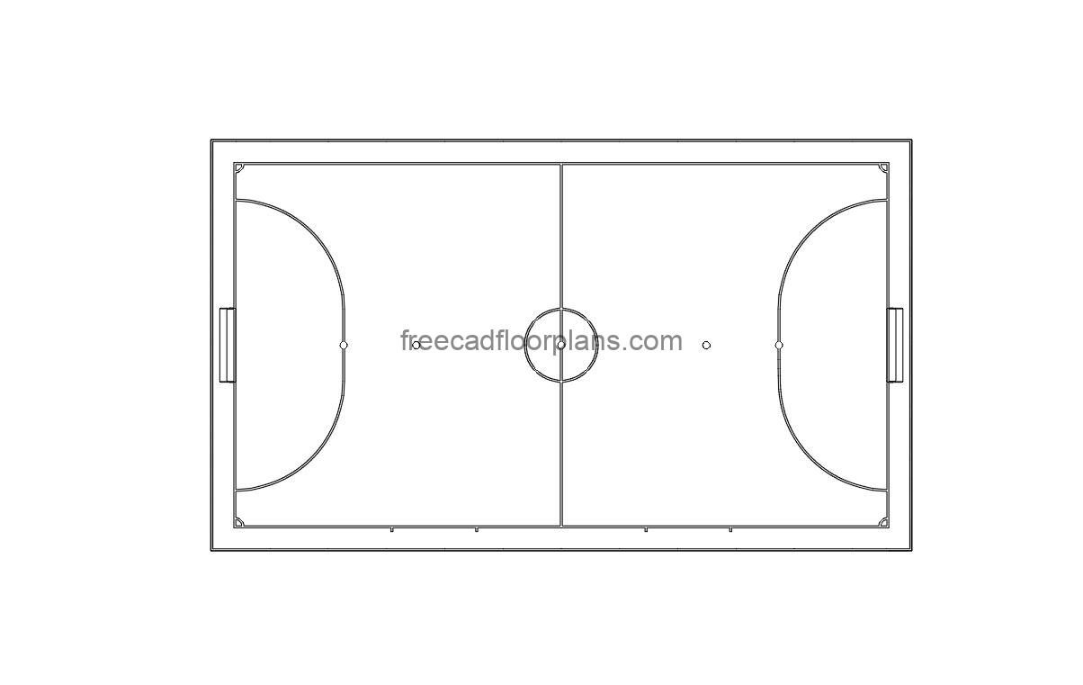 futsal court autocad drawing, plan 2d view, dwg file free for download