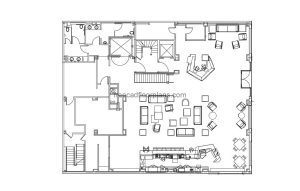 hotel lobby autocad drawing, plan and elevation 2d views, dwg file free for download