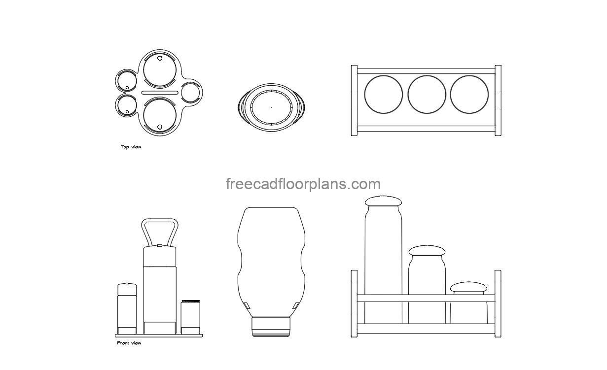 kitchen decoration condiments autocad drawing, plan and elevation 2d views, dwg file free for download