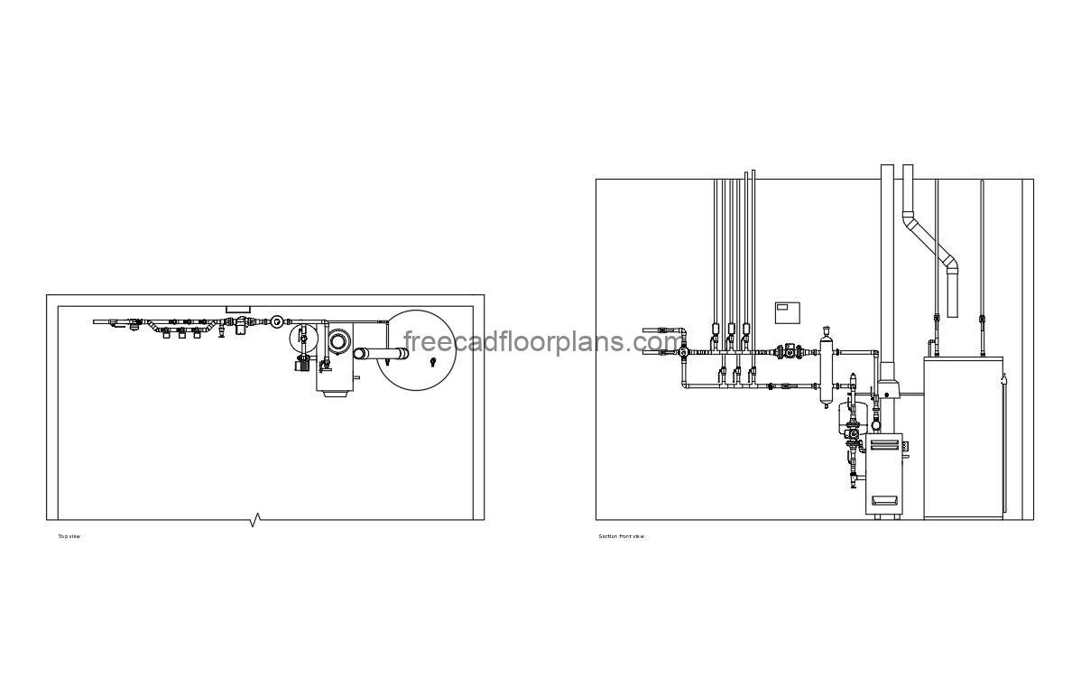 mechanical room autocad drawing, plan and elevation 2d views, dwg file free for download