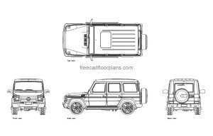 mercedes benz g 63 AMG autocad drawing, plan and elevation 2d views, dwg file free for download