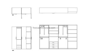 openable wardrobe autocad drawing, plan and elevation 2d views, dwg file free for download