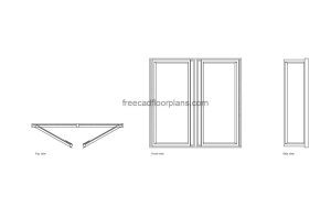 openable window autocad drawing, plan and elevation 2d views, dwg file free for download
