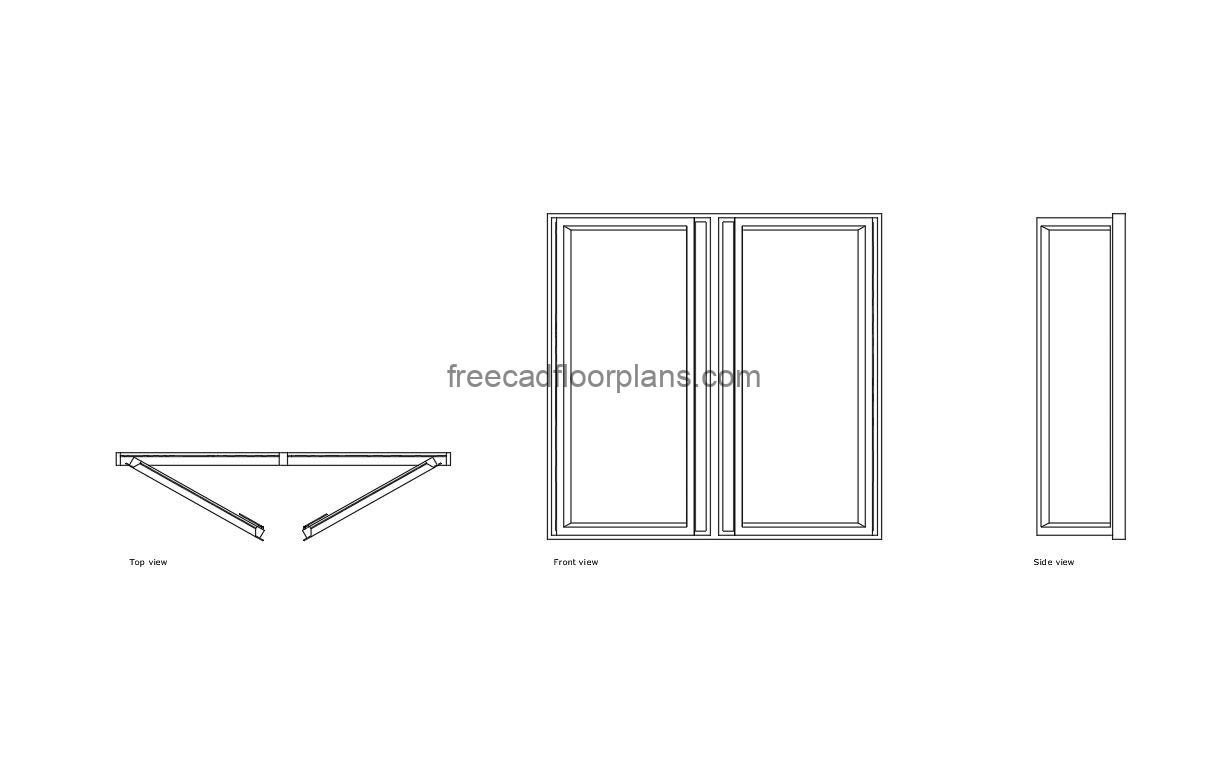 openable window autocad drawing, plan and elevation 2d views, dwg file free for download