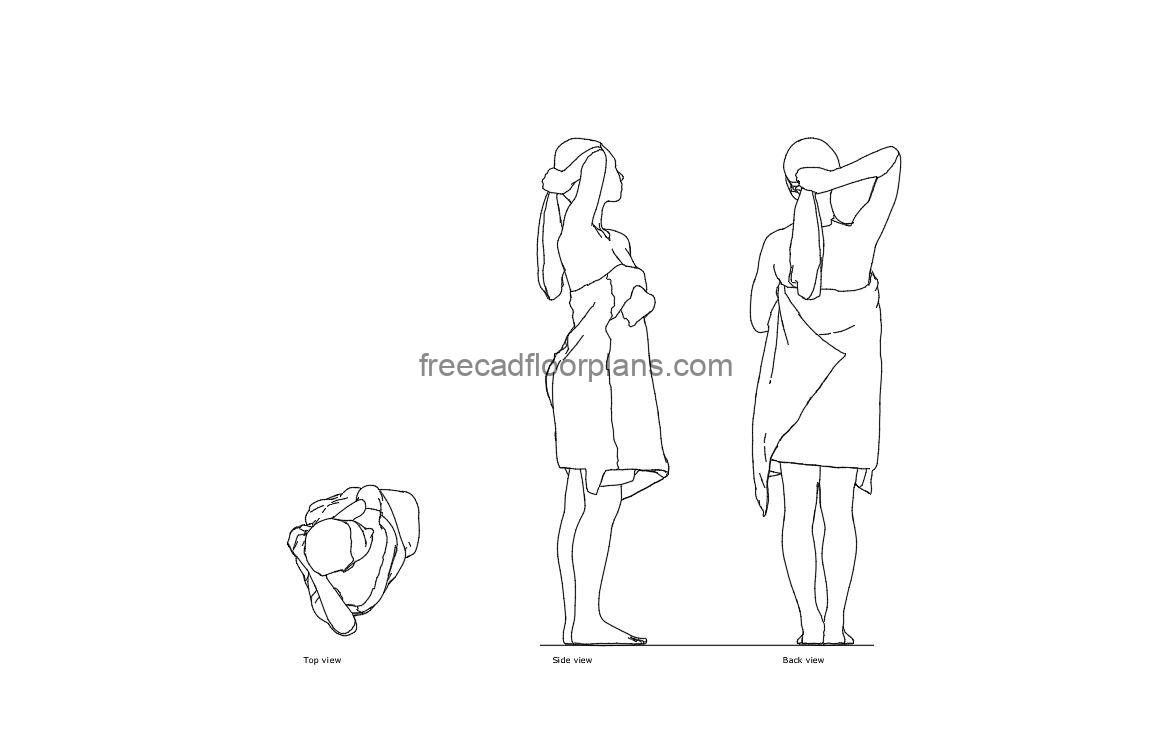 person in shower autocad drawing, plan and elevation 2d views, dwg file free for download