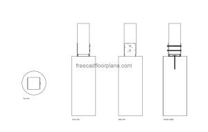 simpson post base with detail, autocad drawing, plan and elevation 2d views, dwg file free for download