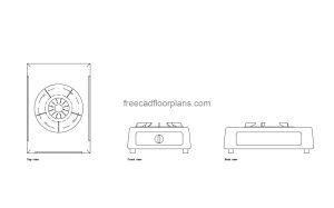 single burner gas stove autocad drawing, plan and elevation 2d views, dwg file free for download