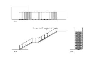 single stringer steel staircase autocad drawing, plan and elevation 2d views, dwg file free for download