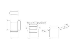 sleeping chair autocad drawing, plan and elevation 2d views, dwg file free for download