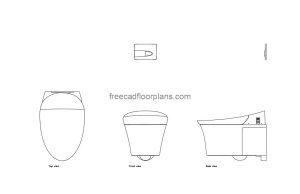 smart toilet autocad drawing, plan and elevation 2d views, dwg file free for download