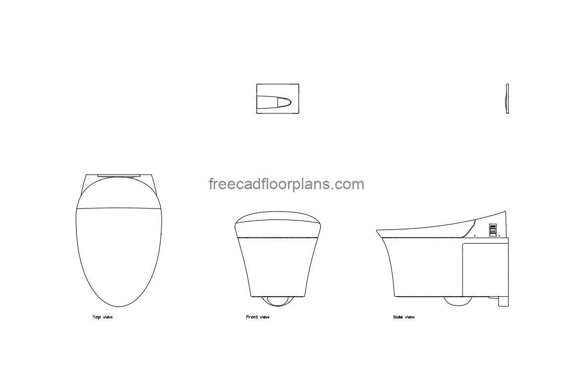 smart toilet autocad drawing, plan and elevation 2d views, dwg file free for download