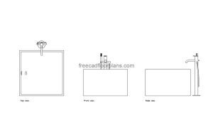 square bathtub autocad drawing, plan and elevation 2d views, dwg file free for download