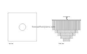 square chandelier autocad drawing, plan and elevation 2d views, dwg file free for download
