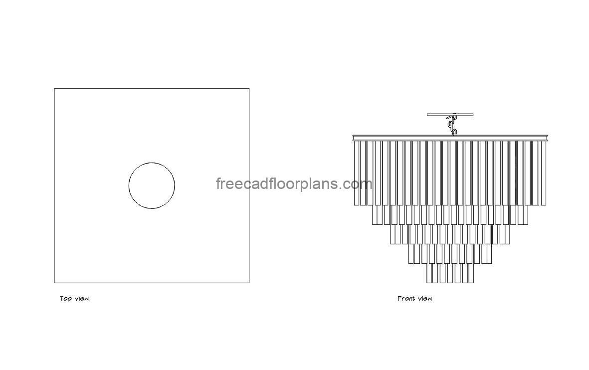 square chandelier autocad drawing, plan and elevation 2d views, dwg file free for download