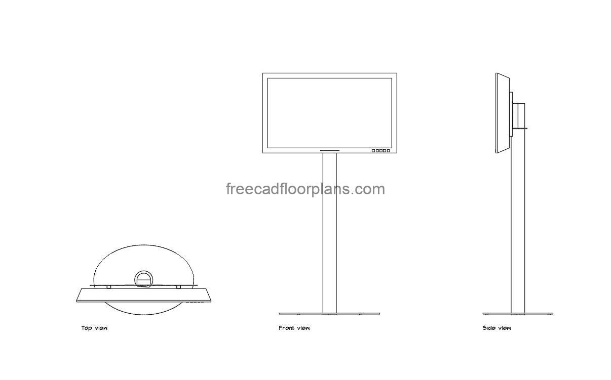 standing TV autocad drawing, plan and elevation 2d views, dwg file free for download