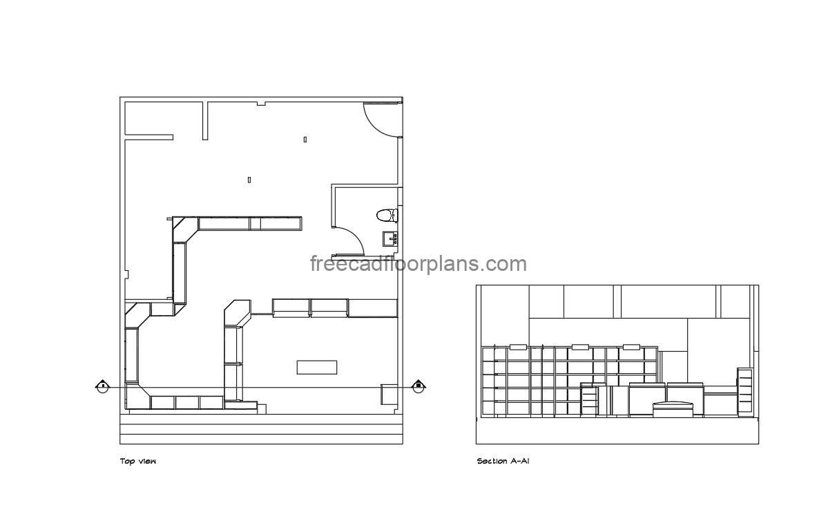 stationery shop autocad drawing, plan and elevation 2d views, dwg file free for download