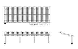 steel cantilever canopy autocad drawing, plan and elevation 2d views, dwg file free for download