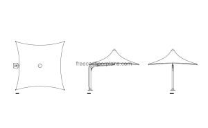tensile umbrella autocad drawing, plan and elevation 2d views, dwg file free for download