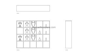 trophy cabinet autocad drawing, plan and elevation 2d views, dwg file free for download