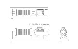 winch autocad drawing, plan and elevation 2d views, dwg file free for download