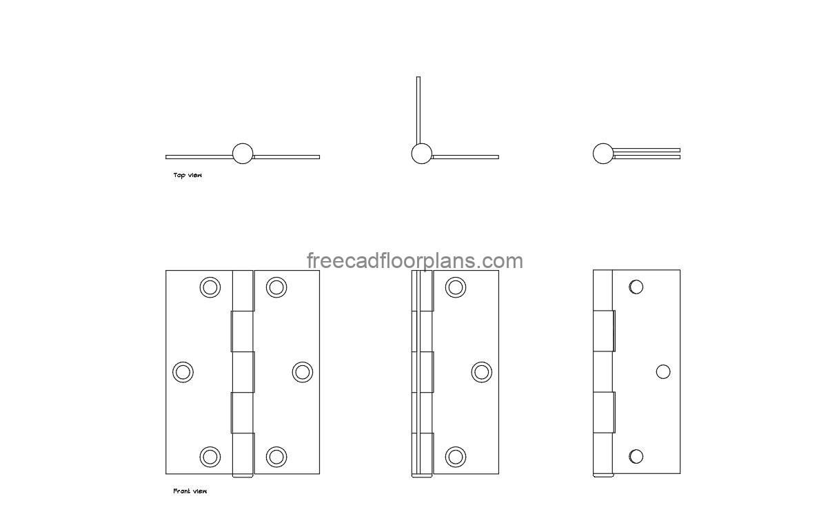 180 degree hinge autocad drawing, plan and elevation 2d views, dwg file free for download
