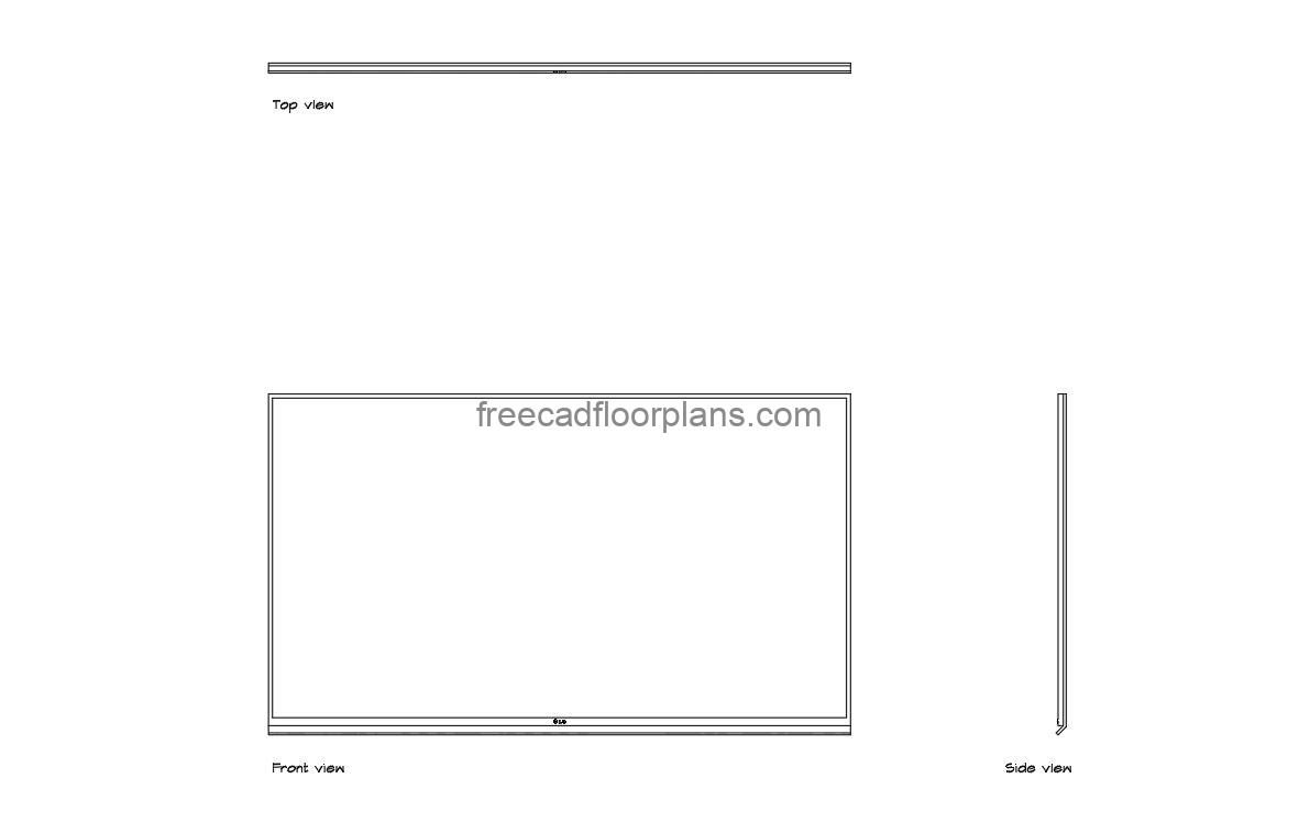 Led TV autocad drawing, plan and elevation 2d views, dwg file free for download