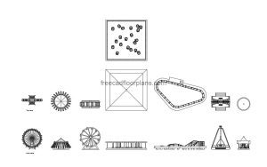 amusement park equipment autocad drawing, plan and elevation 2d views, dwg file free for download