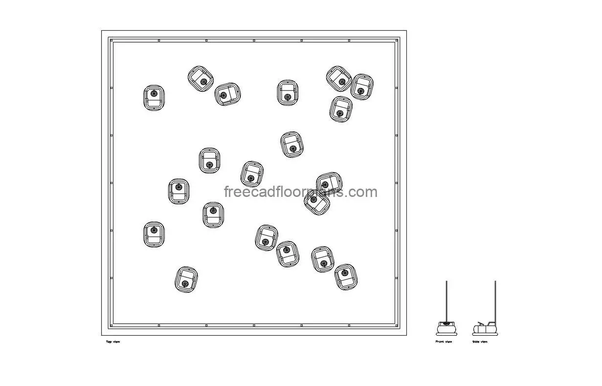 bumper cars autocad drawing, plan and elevation 2d views, dwg file free for download
