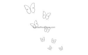 butterflys autocad drawing, plan 2d view, dwg file free for download